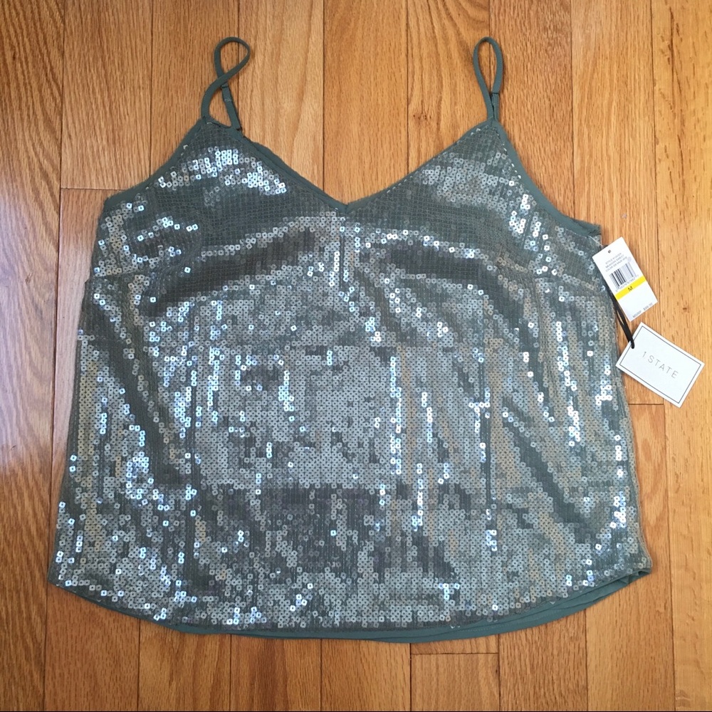 NWT 1.State Sequin strap mint green Fancy top.